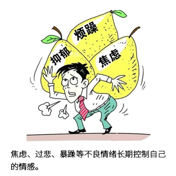 焦虑、过悲、暴躁等不良情绪长期控制自己的情感。